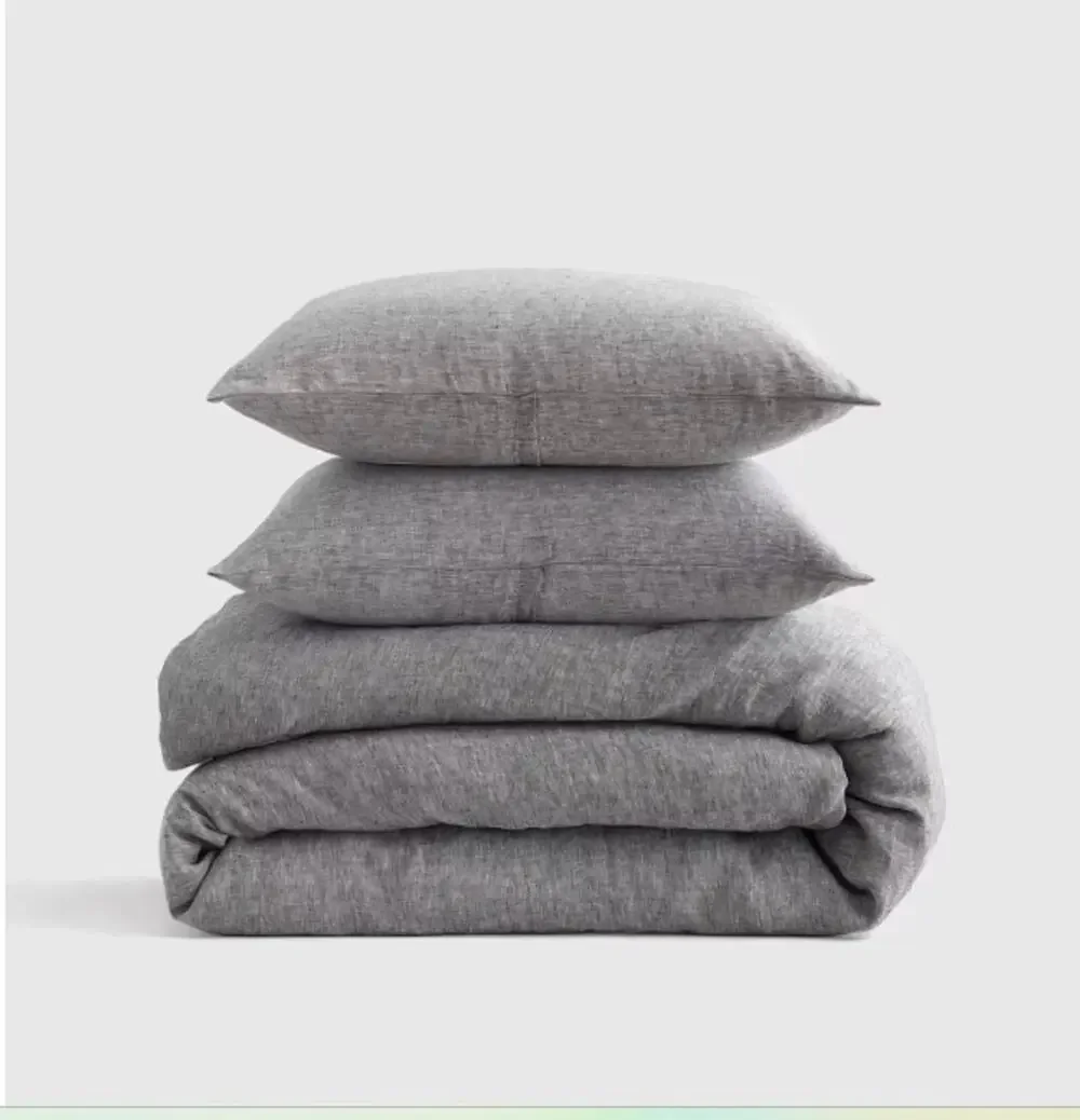 Quince Queen Linen Duvet Cover + Shams Charcoal Chambray Full   NEW